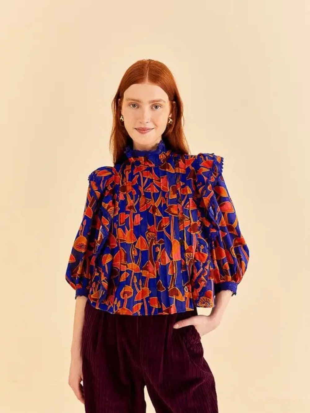 FARM Rio Bright Blue Mushroom Sketch Blouse